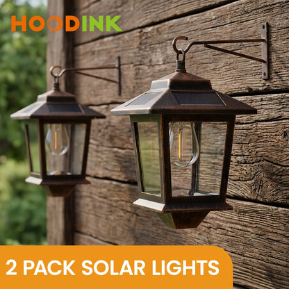 Solar Wall Lanterns Outdoor Set of 2 – Dusk-to-Dawn LED, 4 Solar Panels, IP44 Waterproof Tempered Glass, Rust-Resistant, Wall Mount or Hook, Brown & Black Canada