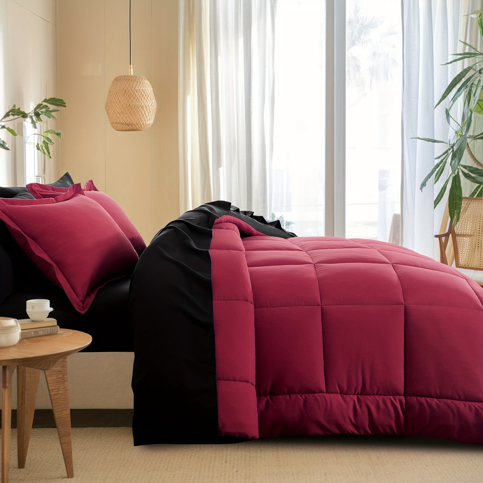 7pcs Luxurious Reversible Bedding, Soft Microfiber, Lightweight, Breathable, Easy to Care for - Includes Comforter, Flat Sheet, Fitted Sheet, And Pillowcases, Perfect As Gifts for The Family, Suitable for All Seasons