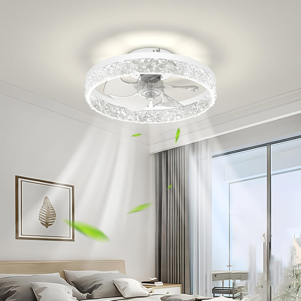 20-Inch Low Profile Ceiling Fans with Lights And Remote, Fandelier Ceiling Fan Flush Mount, 3000K-6500K Smart Bladeless LED Fan Light, Black Modern Ceiling Fans with Lights for Bedroom