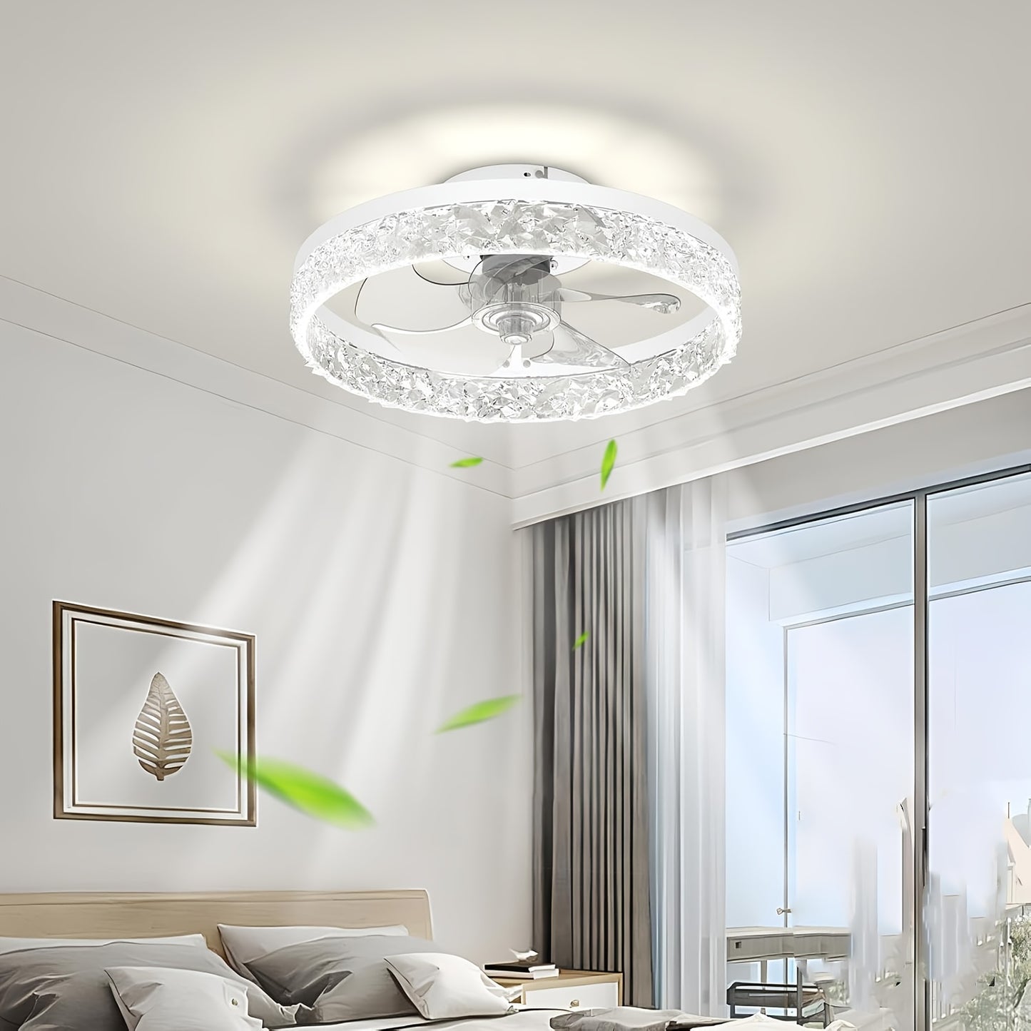 20-Inch Bladeless Ceiling Fan with Light & Remote – Flush Mount Fandelier, Dimmable LED 3000K–6500K, Whisper-Quiet, White & Black, for Bedroom & Living Room Canada
