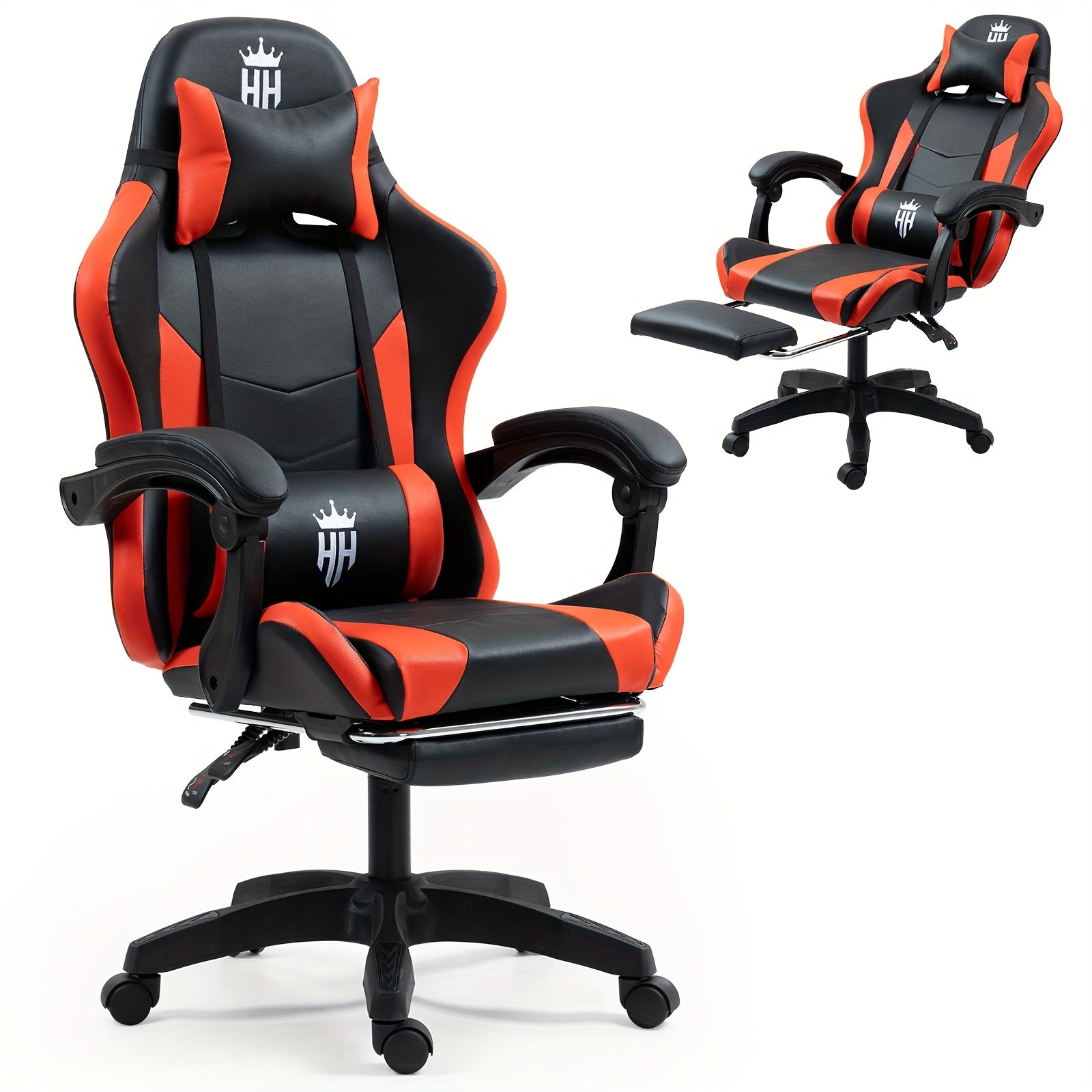 Gaming Chair with Footrest, Headrest & Lumbar Support – Ergonomic Computer Chair Height Adjustable 360° Swivel, High-Back Video Game Seat for Home Office & Gaming Setup, Black White Red Blue Purple