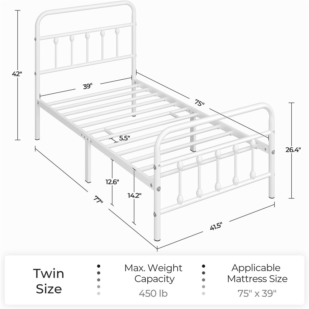 Farmhouse Iron Platform Bed Frame High Headboard Footboard Slatted Base 800 lb No Box Spring Underbed Storage - ALDEN DESIGN Classic Bed, Black White, Twin Full Queen, Canada