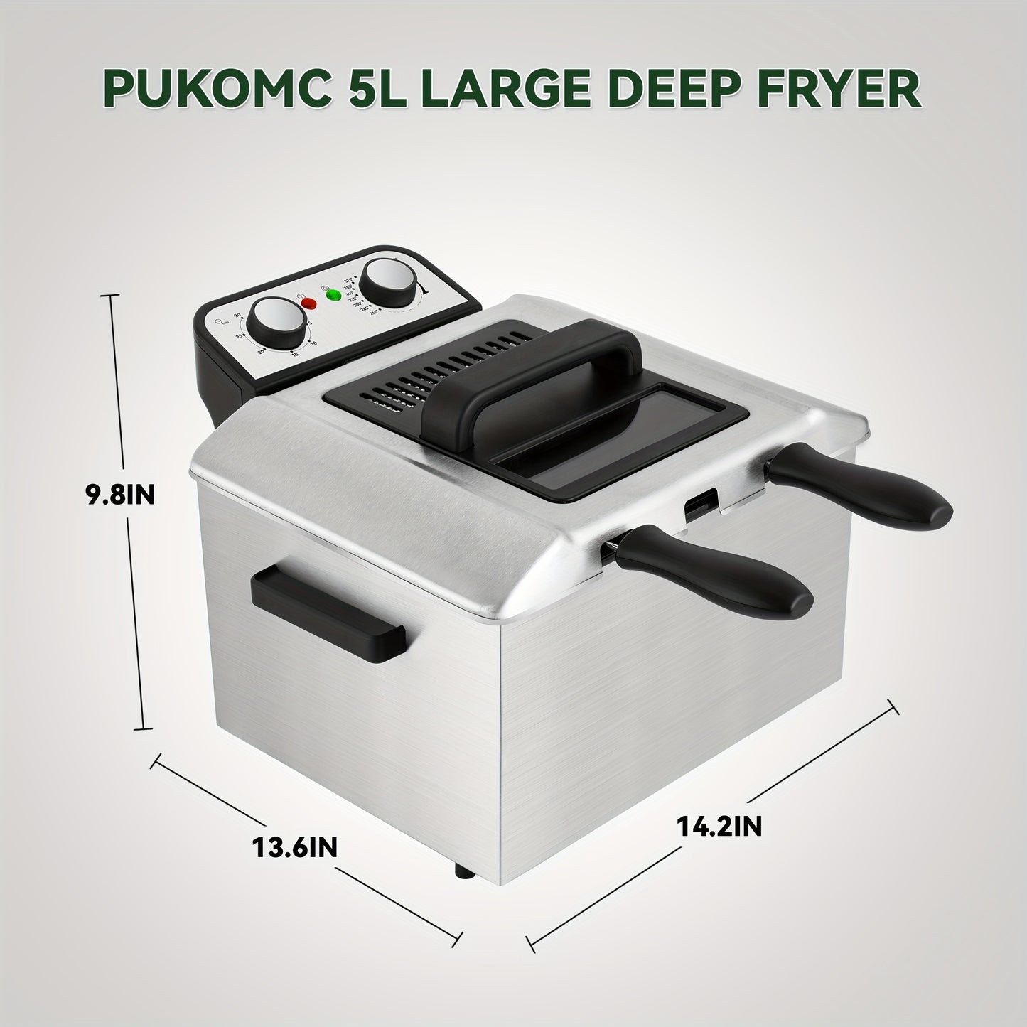 Electric Deep Fryer with Basket 84.5oz / 1.59gal – Stainless Steel, Adjustable Temperature & Timer, Odor Filter Lid, Easy Clean, Perfect for Fried Chicken, Fish, Fries & Donuts