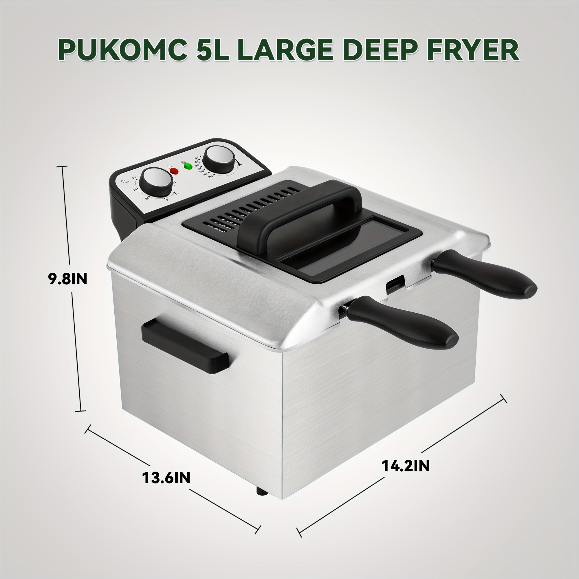 Electric Deep Fryer with Basket 84.5oz / 1.59gal – Stainless Steel, Adjustable Temperature & Timer, Odor Filter Lid, Easy Clean, Perfect for Fried Chicken, Fish, Fries & Donuts