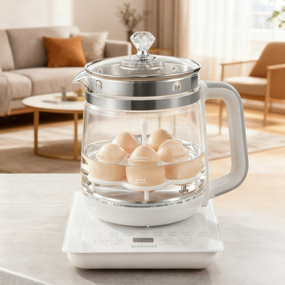 Electric Health Pot Glass Kettle 1.8L – 18 Cooking Functions Smart Touch Screen, Egg Steaming Rack, Removable Filter, Keep Warm for Coffee Porridge Tea – ShopVora CA