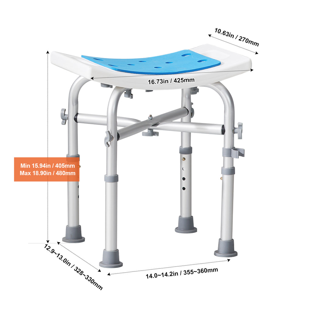 VEVOR Shower Chair, Adjustable Height Shower Stool, Shower Seat for Inside Shower or Tub, Non-Slip Bench Bathtub Stool Seat for Elderly Disabled Handicap, 350 LBS/ 500 LBS Capacity, No handrails/With handrails