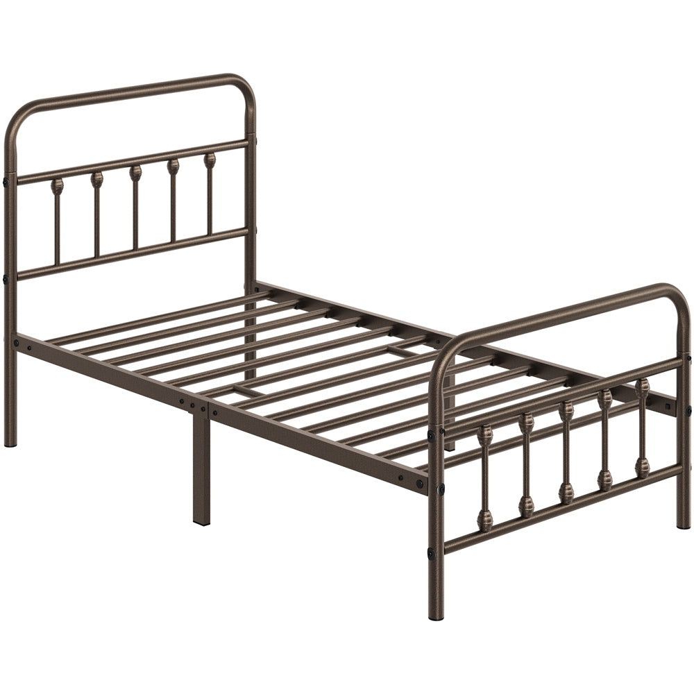 ALDEN DESIGN Bed Frame, Classic Iron Platform Bed with High Headboard and Footboard, Slatted Bed Base, Mattress Foundation, Farmhouse Platform Bed, Strong Metal-Framed Bed with Storage, Black/White, Twin/Full/Queen Size