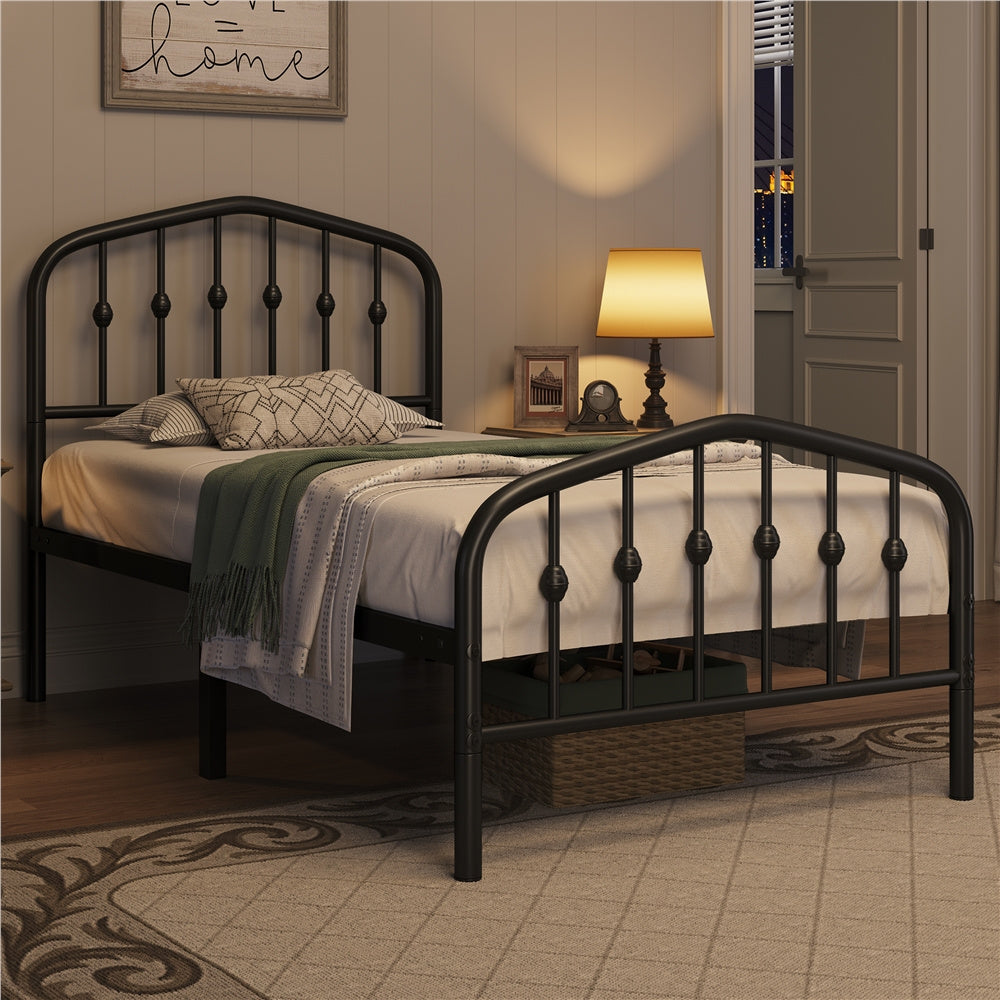 ALDEN DESIGN Bed Frame, Modern Metal Bed Frame with Arched Headboard & Foot Board, Metal Bed Frame, Spacious Under bed Storage Space, Heavy Duty Slat Support, No Box Spring Needed, Queen/Full/Twin, Black/White
