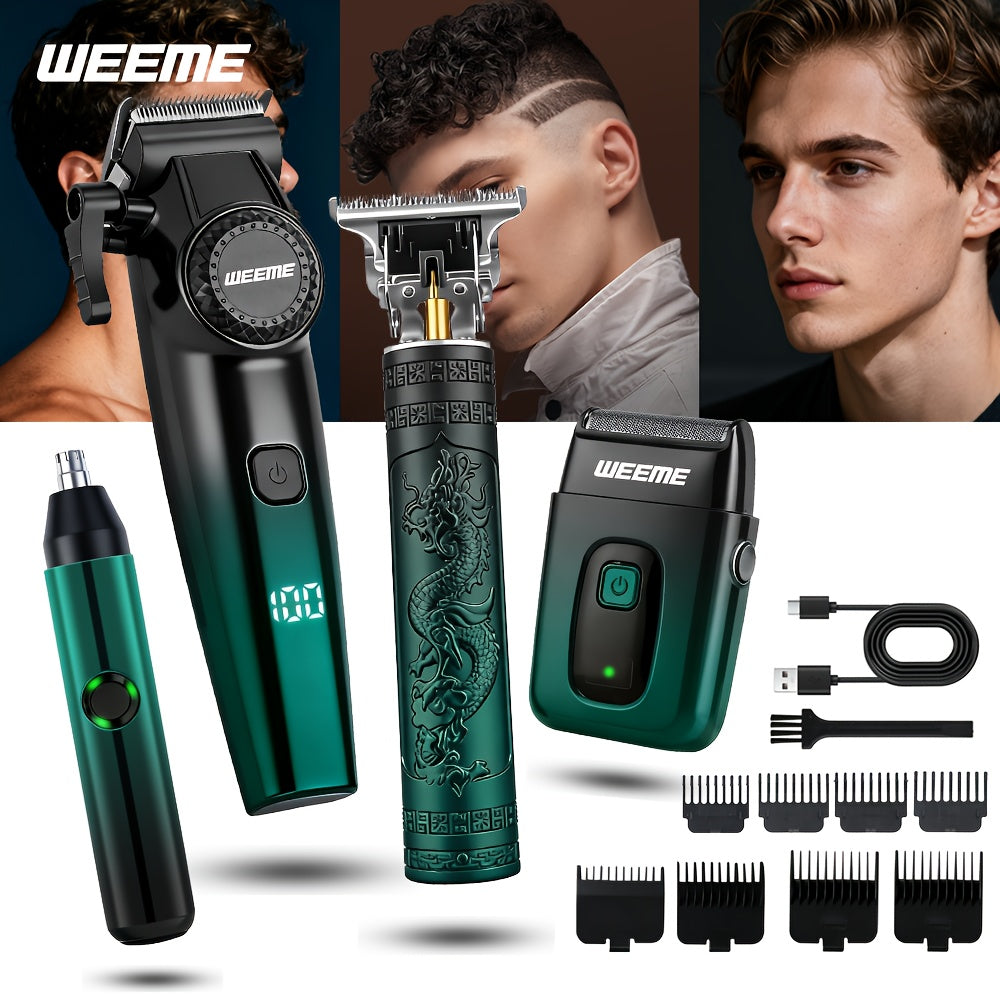 WEEME 4in 1 Hair Clippers for Men Set Professional, Cordless Men Hair Trimmer + Electric Shavers, Barber Kit for Nose, Body & Bald Head Grooming, LED Display, Precision Cutting, USB Rechargeable, Home & Barber Use