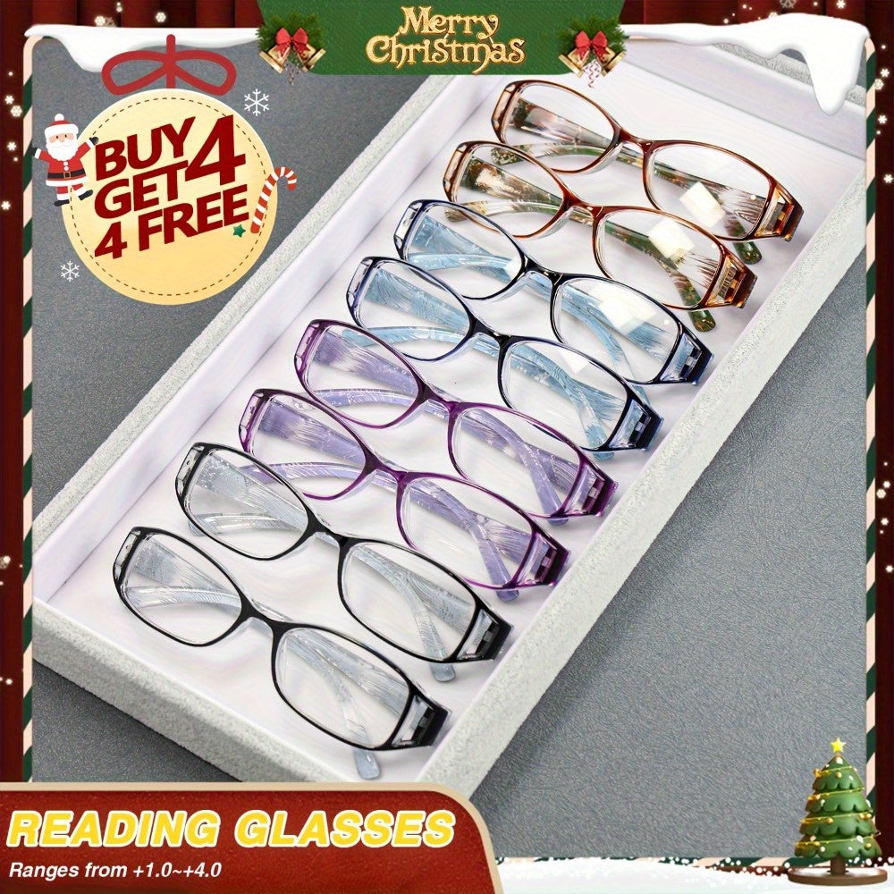 8pcs Blue Light Blocking Reading Glasses - Anti-Eye Strain Computer Glasses with HD Lens Clarity, Lightweight PC Frame, Full-Rim Square Frames, Compatible with Glasses Case - for Women, Men, Office, Gaming, Smartphone - Buy 4 Get 4 Free Offer, Gaming