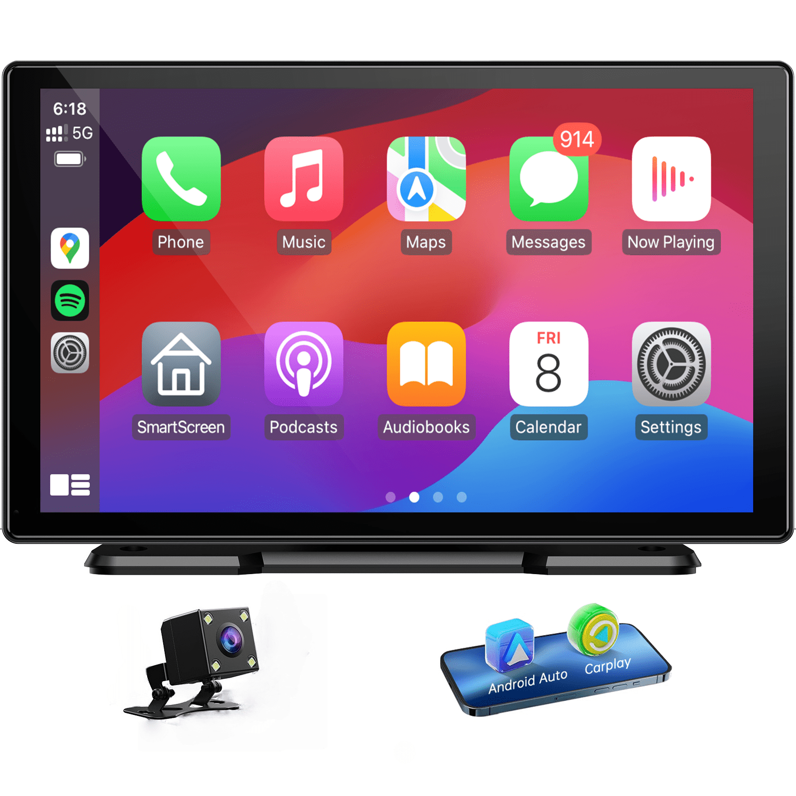 Portable Wireless CarPlay Screen for Car – 7"/9"/9.26" HD Display, Android Auto, GPS Navigation, Bluetooth, FM, AUX, AirPlay, Voice Control, Plug & Play for All Vehicles (Lamtto)