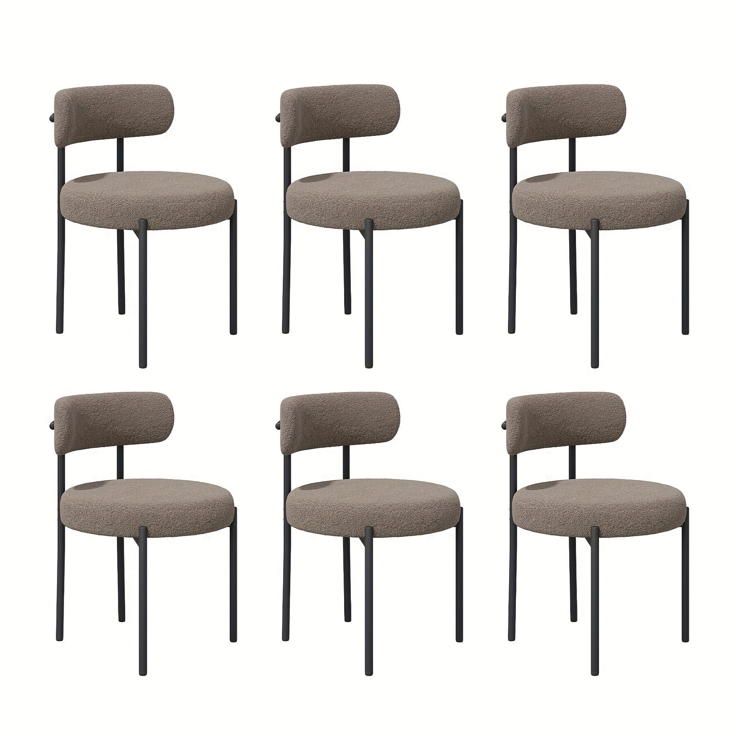 Mid-Century Modern Dining Chairs with Boucle Fabric & Thick Cushions – Rounded Back Upholstered Accent Chair with Sturdy Metal Legs for Dining Room Living Room