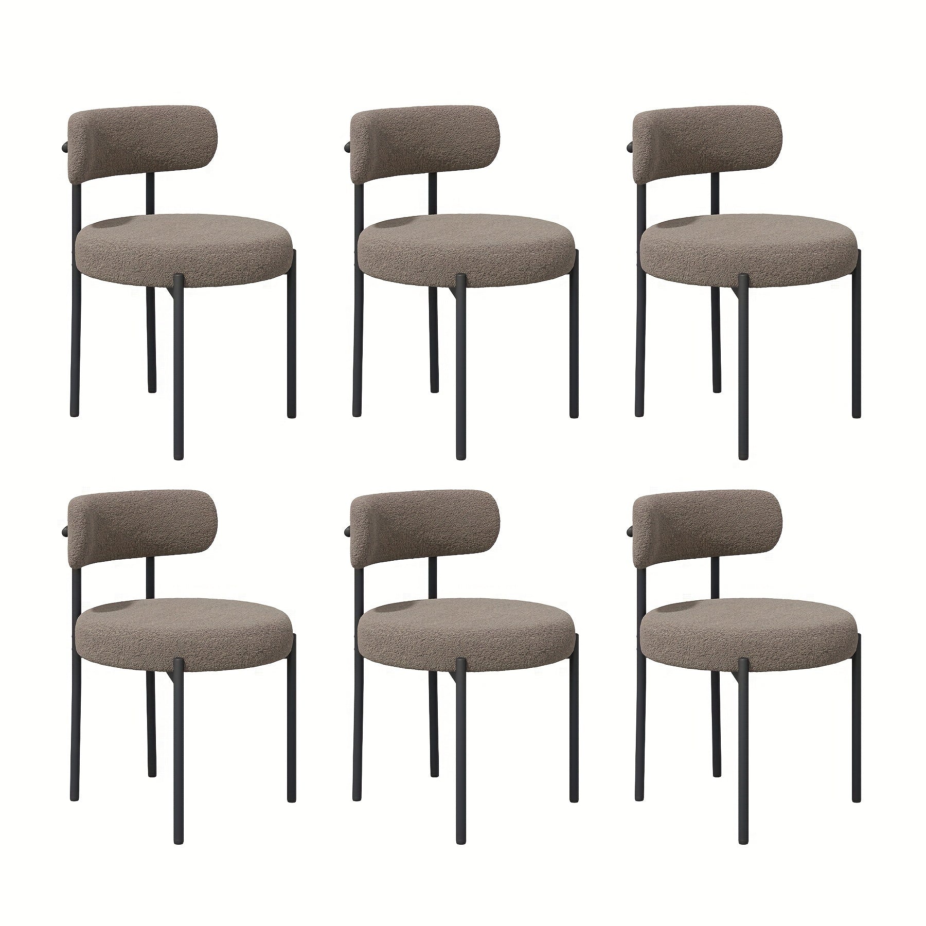Mid-Century Modern Dining Chairs with Boucle Fabric & Thick Cushions – Rounded Back Upholstered Accent Chair with Sturdy Metal Legs for Dining Room Living Room