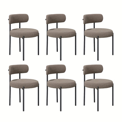Mid-Century Modern Dining Chairs with Boucle Fabric & Thick Cushions – Rounded Back Upholstered Accent Chair with Sturdy Metal Legs for Dining Room Living Room