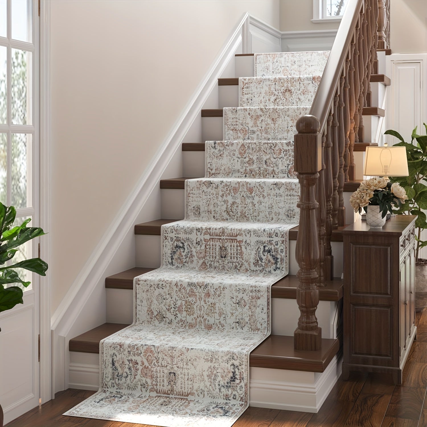 Vintage Boho Distressed Floral Area Rug – Machine Washable, Non-Slip Backing, Stain Resistant – Retro Oversized Accent Carpet for Living Room, Bedroom, Kitchen & Dining Room