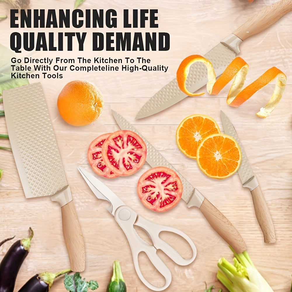 6pcs Professional Chef Knife Set with Elegant Wooden Handles - Ultra-Sharp Rust-Proof Stainless Steel, Ergonomic Design for Comfortable Cooking - Includes Chef Knife, Cleaver, Paring, Utility Knives, Scissors And Peeler