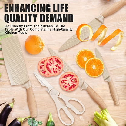 Professional Chef Knife Set 6-Piece with Wooden Handles – Ultra-Sharp Rust-Proof Stainless Steel Kitchen Knives with Cleaver, Paring, Utility Knife, Scissors & Peeler