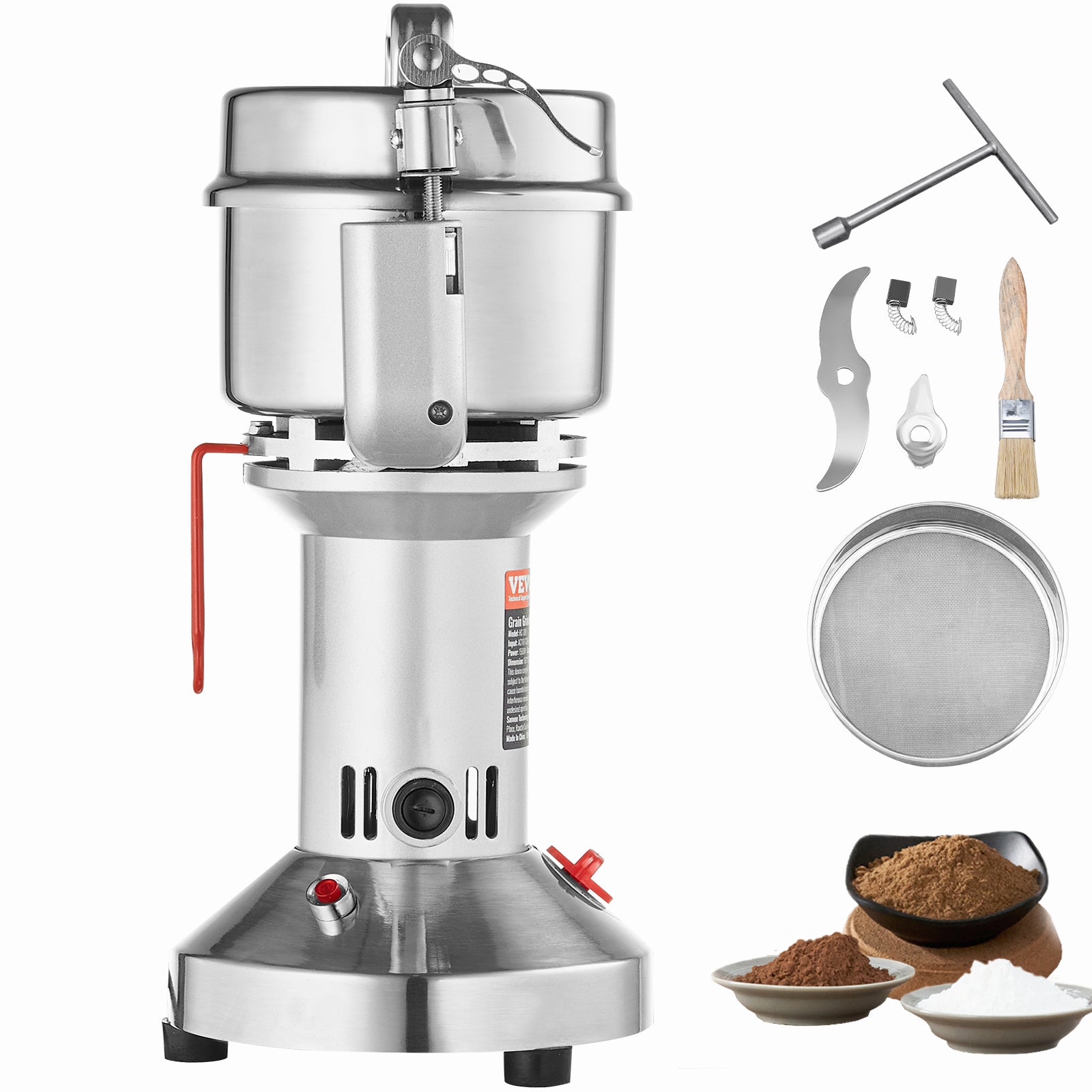 VEVOR Electric Spice Grinder Grain Mill 300/750/1000g High Speed Commercial Powder Machine, Swing & Upright Type, Stainless Steel, 30-300 Mesh – Coffee Beans, Herbs, Grains