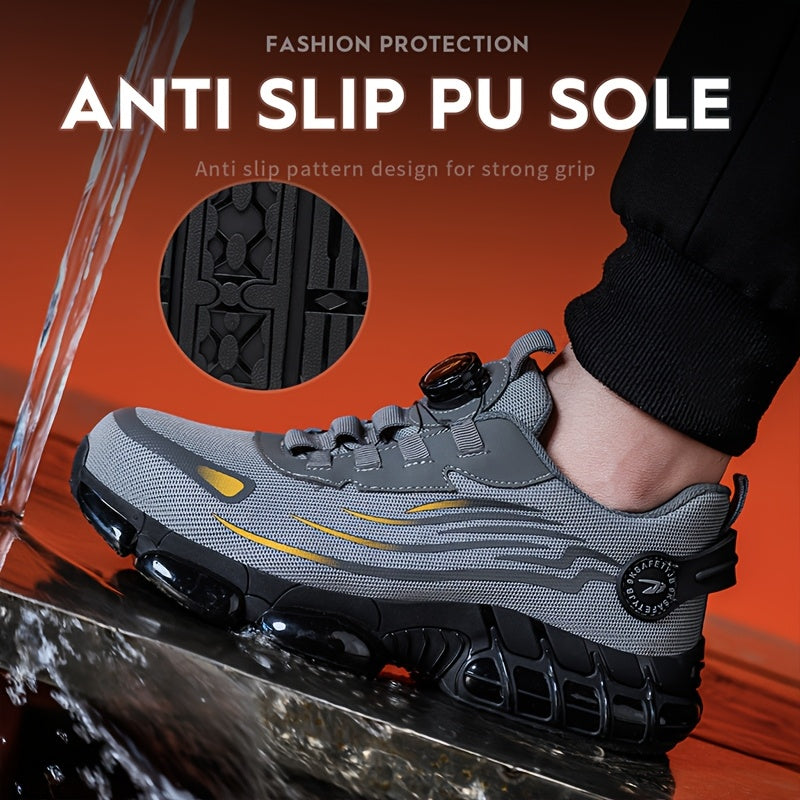 Men'S Fashion Sneakers Rotating Button Work Safety Shoes Male Steel Toe Puncture-Proof Breathable Non-Slip Work Shoes