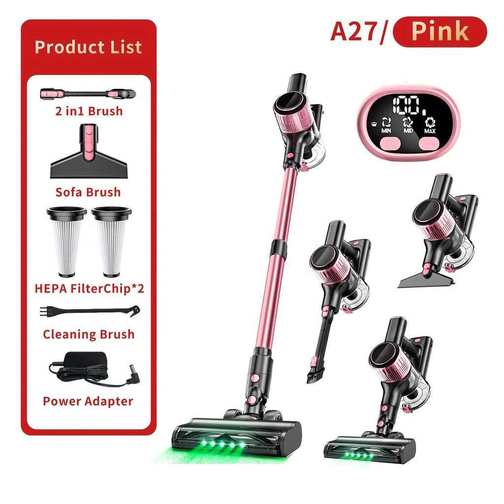 Cordless Vacuum Cleaner, 8-In-1 Lightweight Stick Vacuum with Powerful Suction, 3 Suction Modes, LED Display, Anti-Tangle Vacuum Cleaner for Home, Hard Floor, Carpet, Pet Hair, Orange