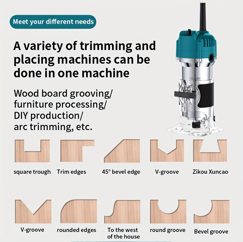 Woodworking Edge Trimming Machine Kit - Compact 800W Wood Carving Machine - 35, 000 RPM with Edge Guide And Roller Guide for Precision Trimming And Carving