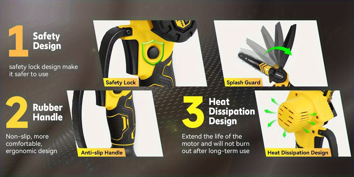 Mini Chainsaw 6-Inch And 8-Inch Brushless with Optional 1/2-Pack 2000Mah Batteries And 1/2 Chains, Auto Oiler System, Toolless Adjustment Lightweight Portable Design for Tree Trimming, Wood Cutting, Camping Garden And Household Use