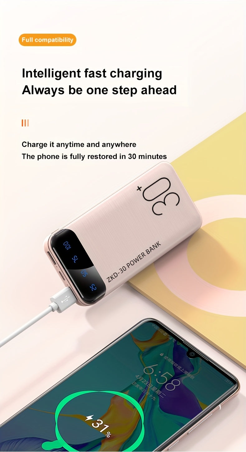 20000/30000Mah Portable Power Bank with LED Screen, 1 USB-C/2 USB Ports, Dual Output, Lightweight And Compact for All Mobile Phones - Travel, Outdoor Emergency Battery Pack, Outdoor Charging Station, Stylish Device Design, Large Capacity Charger