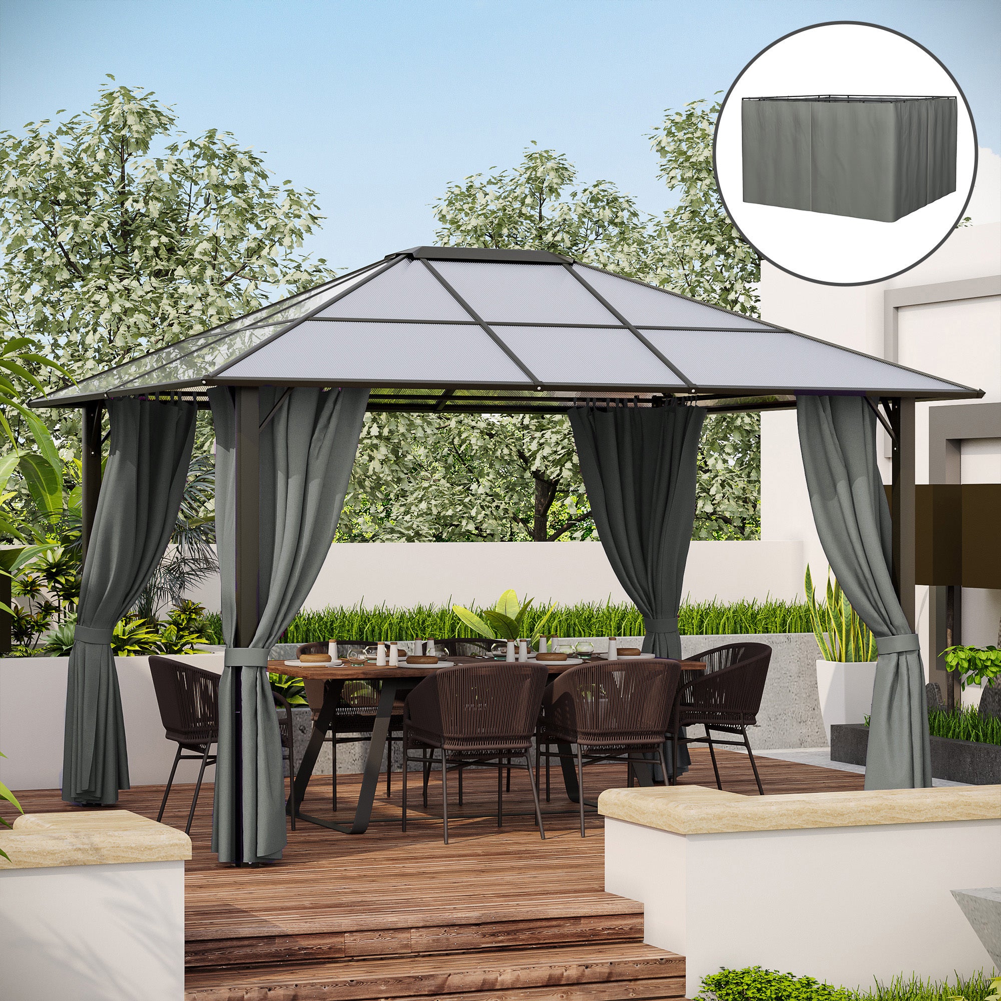 Replacement Gazebo Curtains with Zipper, 4-Panel Gazebo Privacy Side Panels Only, for 10' x 12' (3 x 3.6 M) Gazebos or Pergolas, Hooks/C-Rings Included, Brown, Outdoor Events Protection, Durable Polyester Fabric, Easy Installation