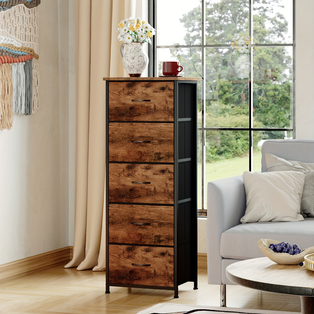 EUNOS Tall Dresser for Bedroom with 5 Drawers, Storage Chest Of Drawers with Removable Fabric Bins for Closet Bedside Laundry Living Room Entryway Hallway