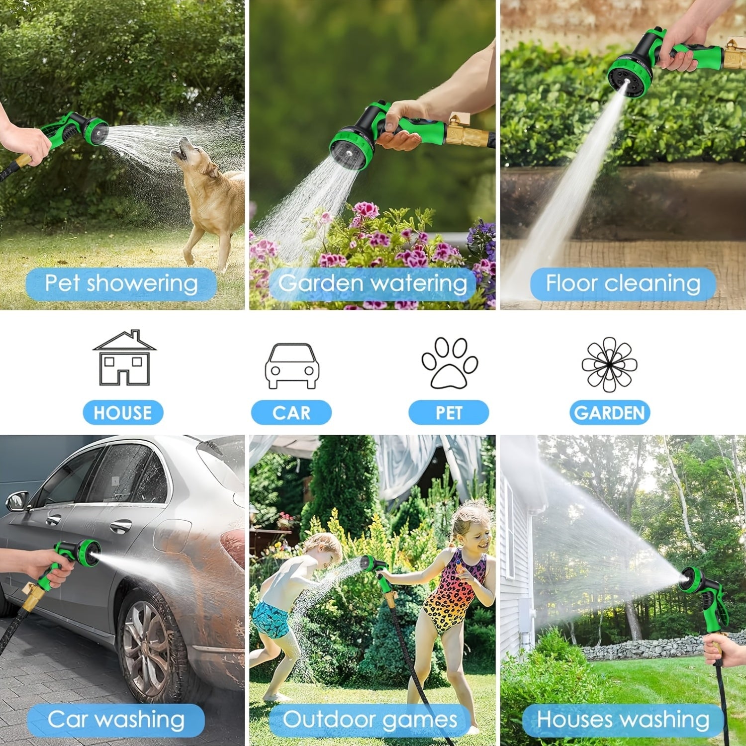 Heavy Duty Garden Hose, Anti-Entanglement Flexible Hose, with 10 Modes Nozzles, 3/4 Inch Solid Brass Fittings, Leak-Proof Design, Rotary Connector, Suitable for Courtyard, Outdoor, Watering, Cleaning, Gardening, Forestry, 50/100 Foot Hose Set