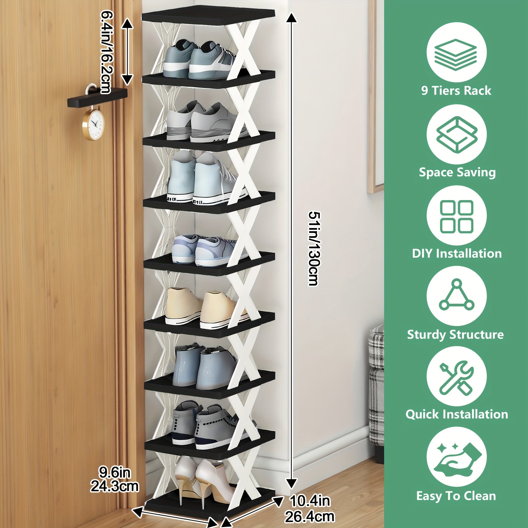 9/6-Tier Foldable Shoe Rack Space-Saving Corner Shoe Organizer, Suitable for Storing 9-10 Pairs of Shoes And Boots, Multi-Functional Storage Cabinet for Entryway, Closet, Garage, And Living Room