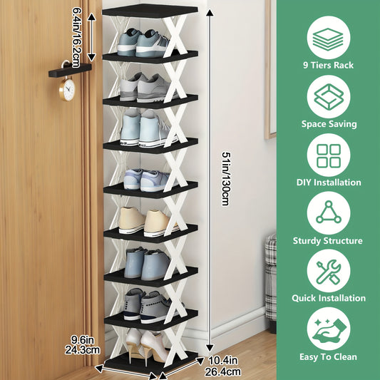 9/6-Tier Foldable Shoe Rack Space-Saving Corner Shoe Organizer, Suitable for Storing 9-10 Pairs of Shoes And Boots, Multi-Functional Storage Cabinet for Entryway, Closet, Garage, And Living Room