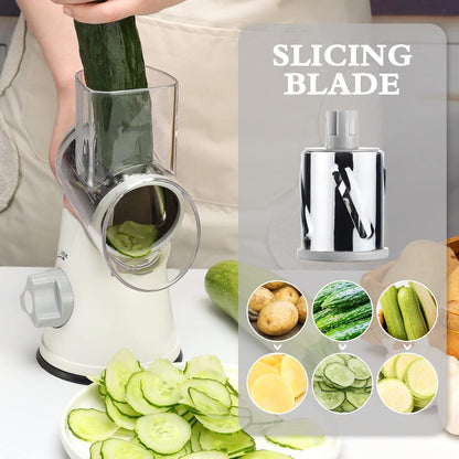 4-Piece Hand-Crank Drum Vegetable Cutter & Slicer – Manual Multi-Functional Kitchen Vegetable Chopper with Interchangeable Drums for Shredding, Slicing & Grating
