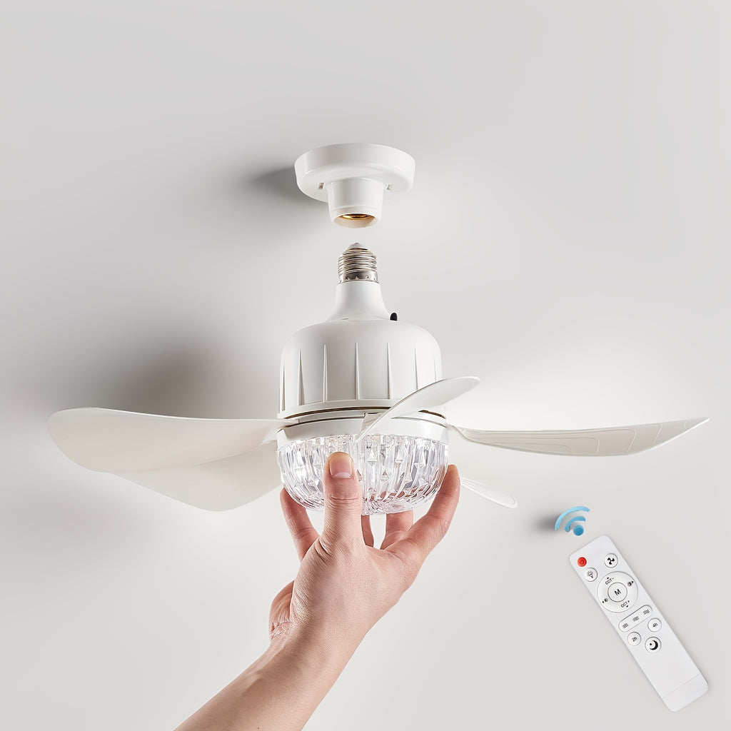 Ceiling Fan Light Bulb with Remote Control – E27/E26 Socket Fan Light, 3-Speed Dimmable LED, Plug-In Small Ceiling Fan for Kitchen Bedroom Small Rooms, No Wiring Needed | ShopVora CA