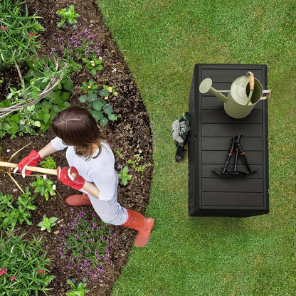 88 Gallon Resin Deck Box Outdoor Lockable Storage Box – Waterproof Large Cushion Storage Bench for Patio, Backyard, Pool Supplies & Sports Equipment
