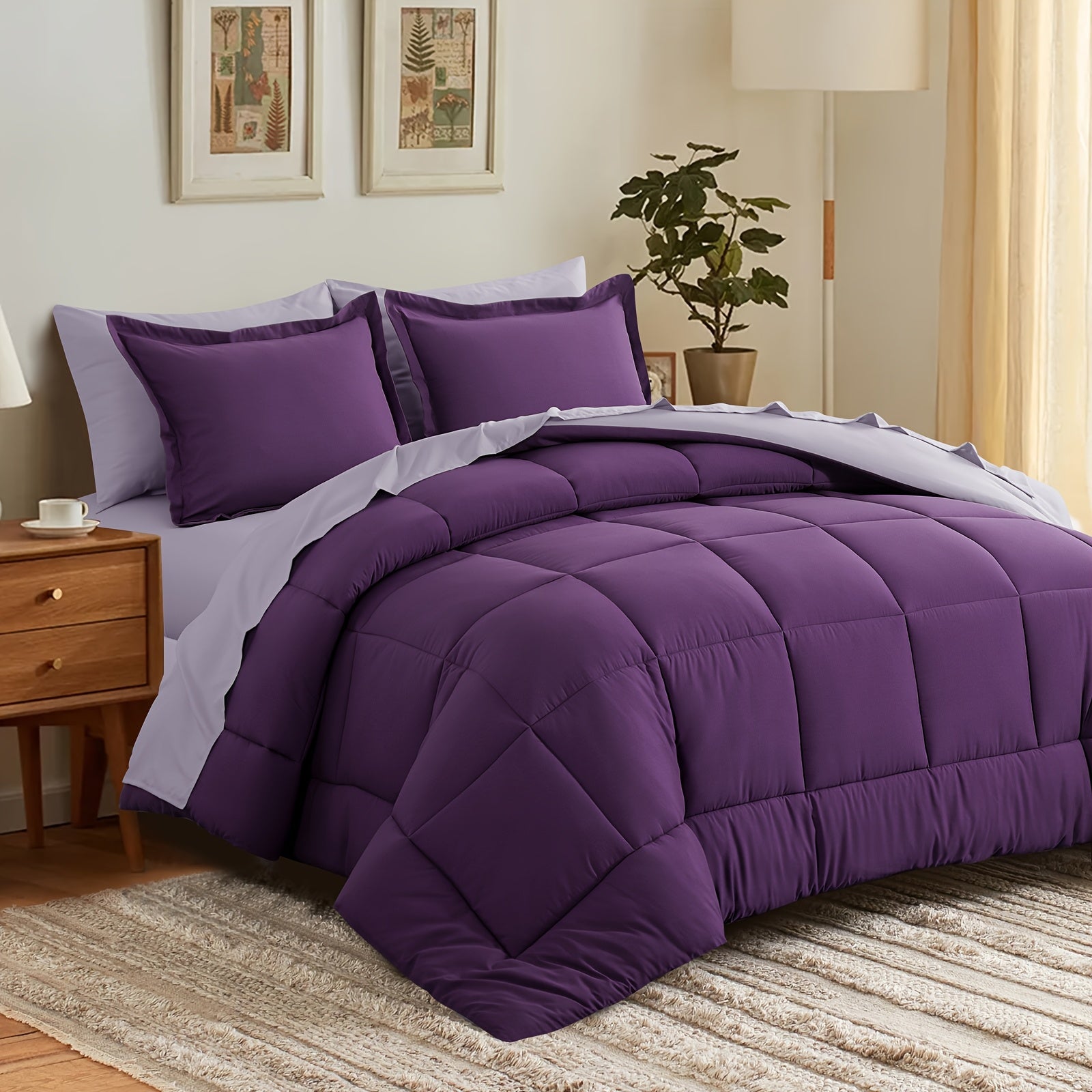 7pcs Reversible Bedding Set Soft Microfiber – Lightweight Breathable Comforter Flat Sheet Fitted Sheet & Pillowcases, All-Season Family Bedding Gift Set