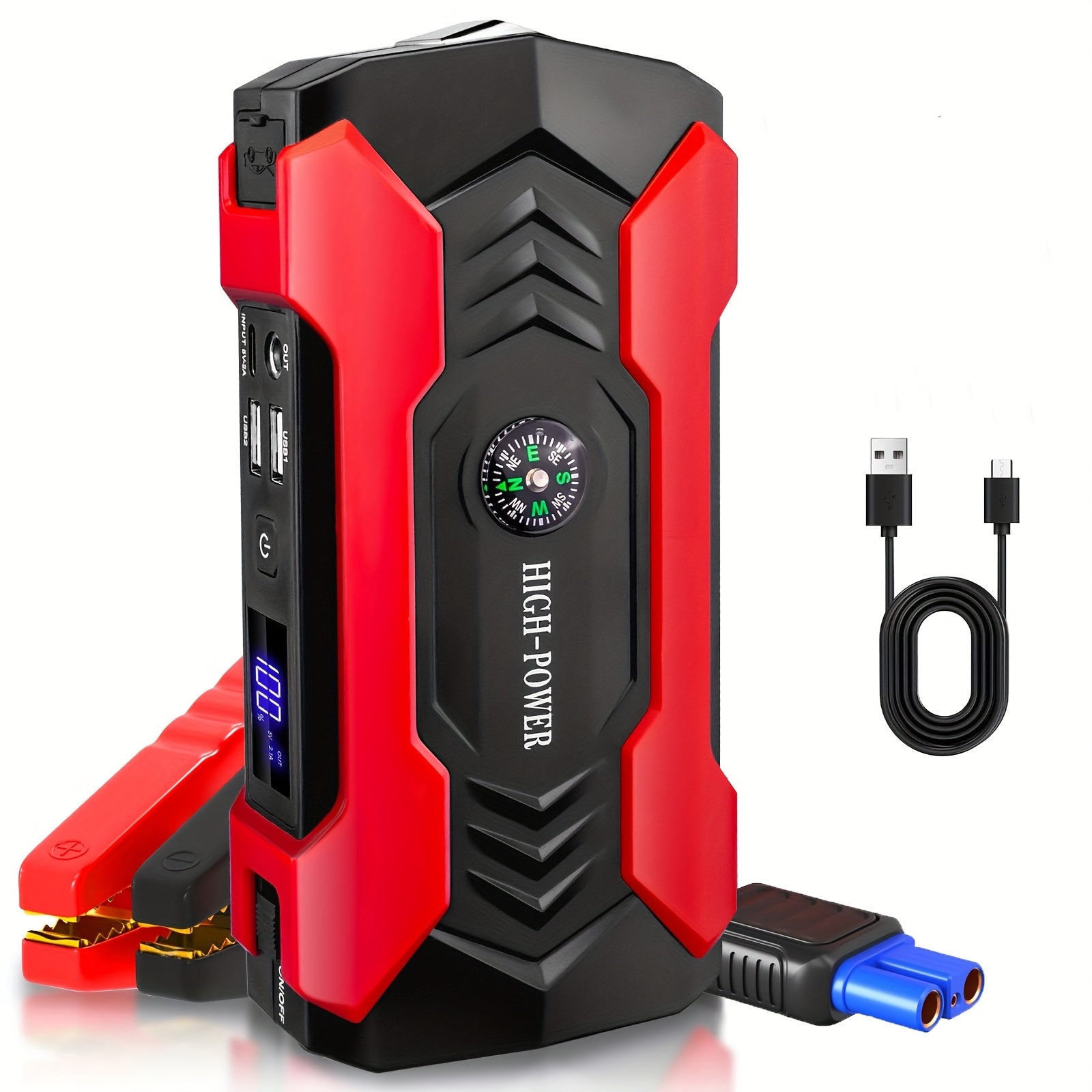 8-in-1 Car Jump Starter – 7000A, 29800mAh, Power Bank, LED Light, Safety Hammer & Compass