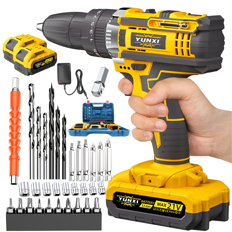 Cordless Drill Set with Work Light & Quick Charger – Multifunctional Rechargeable Wireless Portable Drill for Wood Metal Home Projects