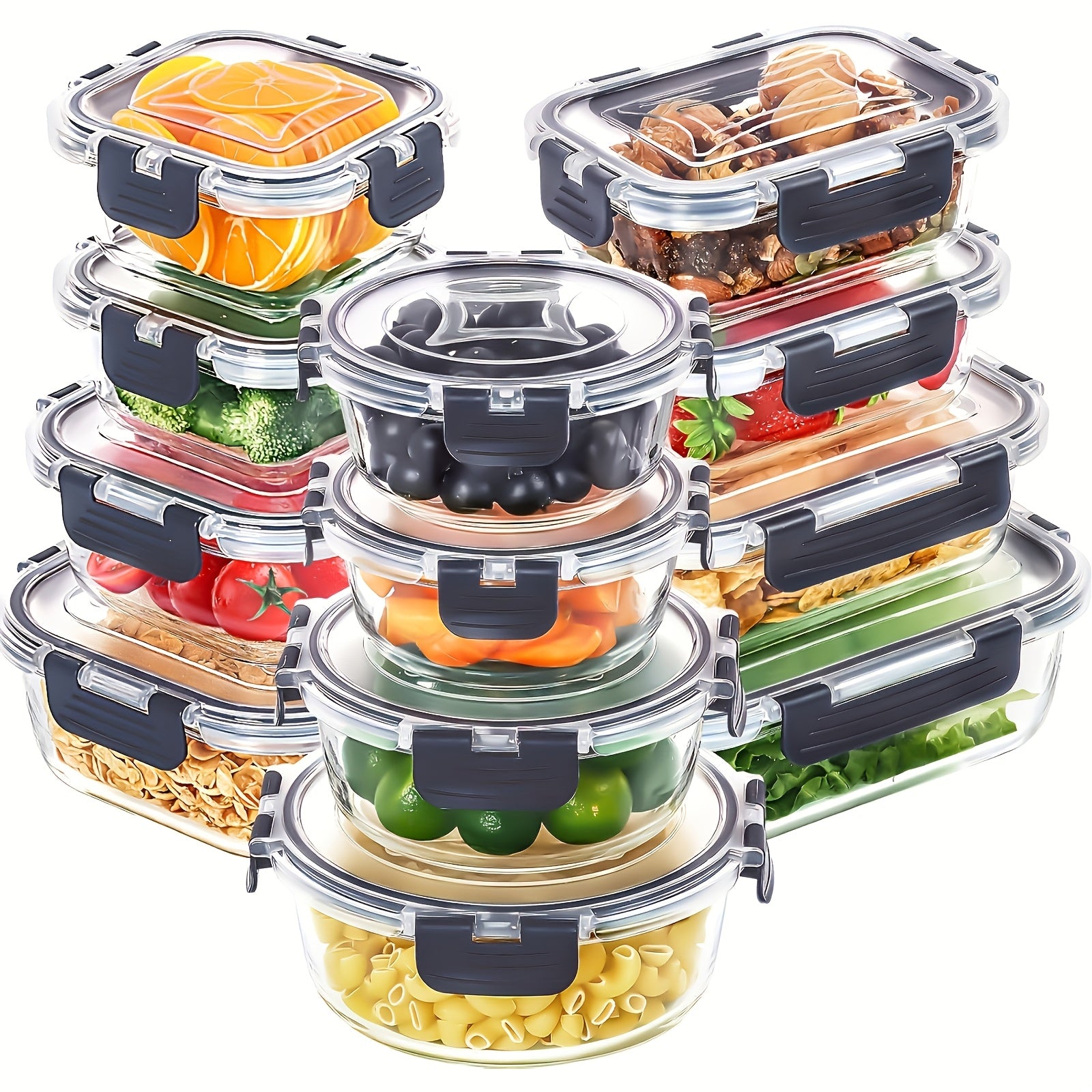 Fresh Box 24pcs (12 Lids And 12 Boxes) Removable Glass Fresh Box Multi-Spec Bento Box Leakproof Refrigerated Sealed Lunch Box