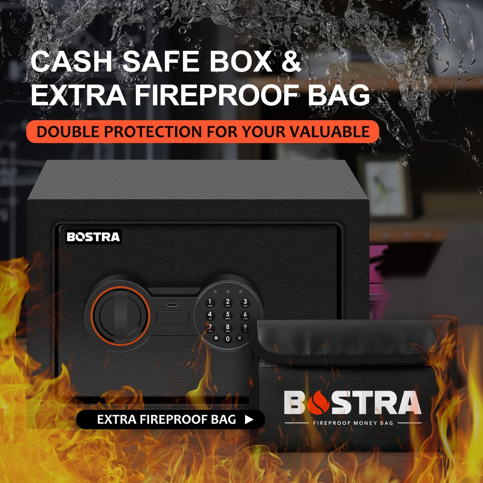 Steel Home Safe Box with Digital Keypad & Fireproof Money Bag – Hidden Security Lock Box for Cash Jewelry Passport, Dual Override Keys, 0.5 to 2.2 Cubic Ft