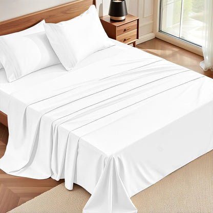 14-Inch Deep Pocket Bed Sheet Set – Lightweight Breathable Cooling, Wrinkle & Fade Resistant, Hotel Luxury Bedding, 3/4-Piece with Pillowcase, Flat & Fitted Sheet, Twin Full Queen King | ShopVora CA
