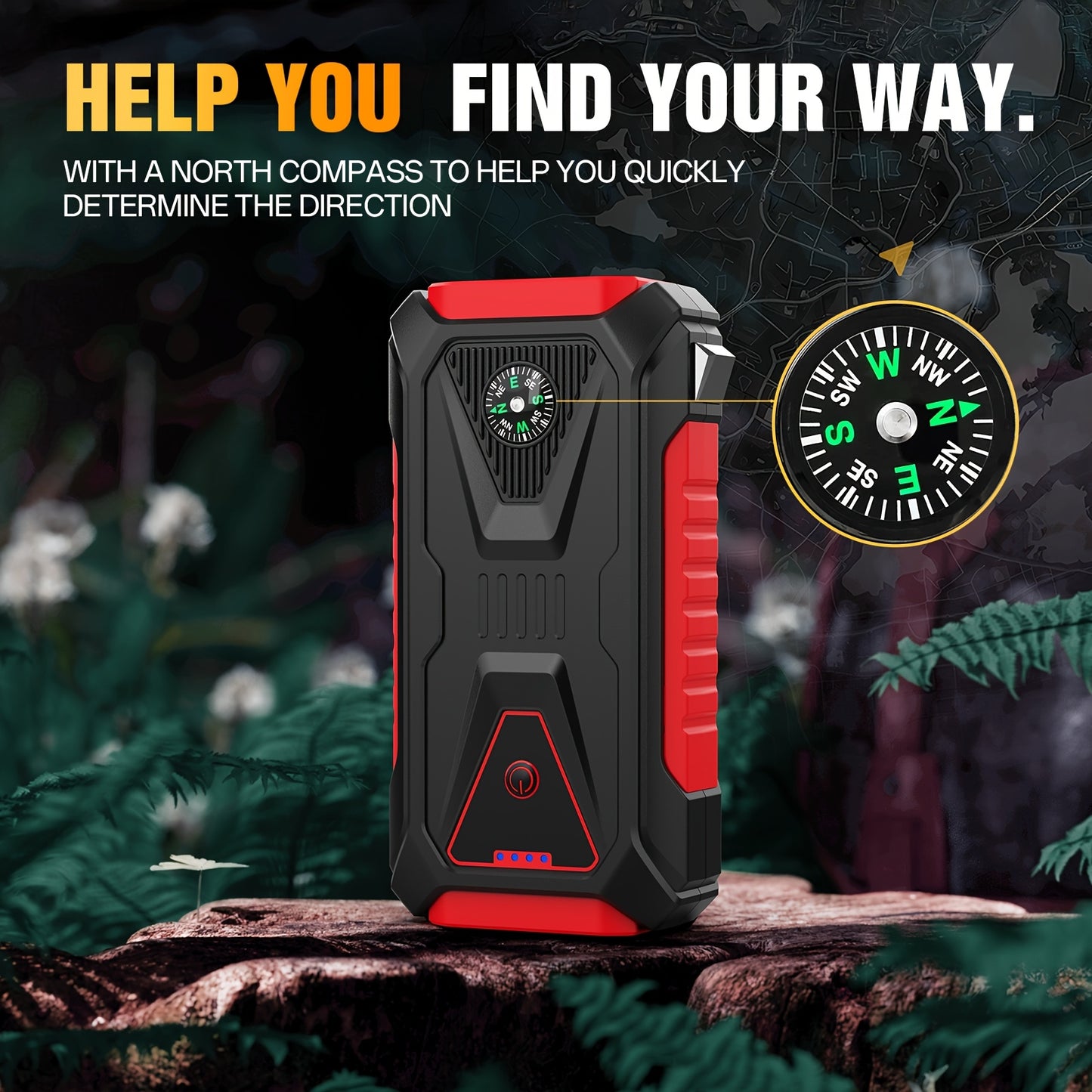 12V Portable Jump Starter for 10.0L Gas & 8.0L Diesel Engines, SOS Warning Light, LED Flashlight, Compass, Window Breaker & Dual USB Fast Charging – Heavy-Duty Emergency Car Kit for Trucks & SUVs