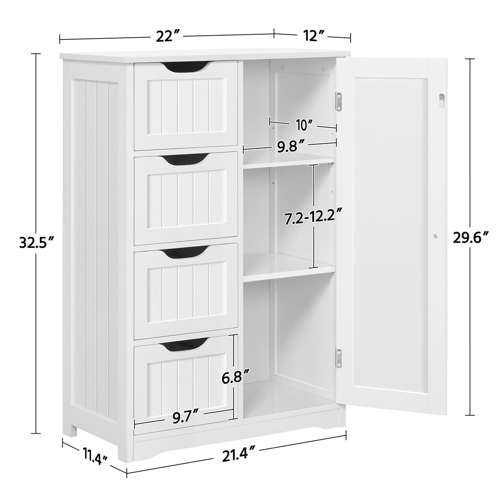Freestanding Wooden Bathroom Cabinet with 4 Drawers & Cupboard, Modern Storage Organizer for Kitchen Living Room Entryway, Multi-Tier Freestanding Furniture for Home, White Gray, Canada
