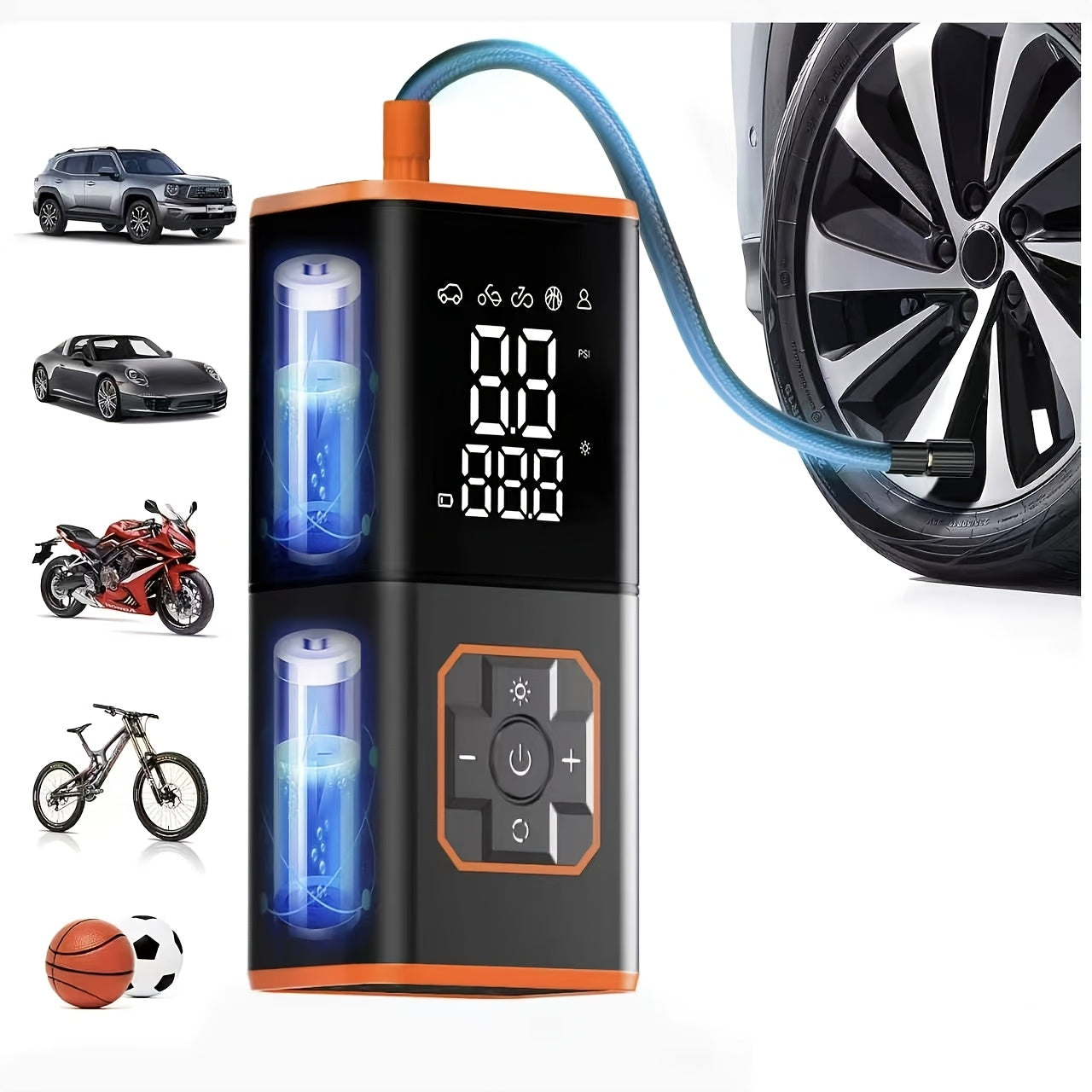 Cordless Digital Air Pump Portable Tire Inflator, One-Button Auto Inflate & Deflate for Car Tires Basketballs Swimming Rings, Fast Charging Wireless Air Compressor with LED Display