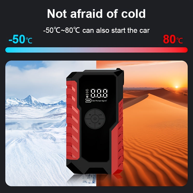 Portable Car Emergency Starter Power Supply | 12V Car Battery Charger With Optional 150Psi Air Pump, Led Light, Usb Type-C And Usb Output, Rechargeable Lithium Polymer Battery, Digital Display, Various Styles