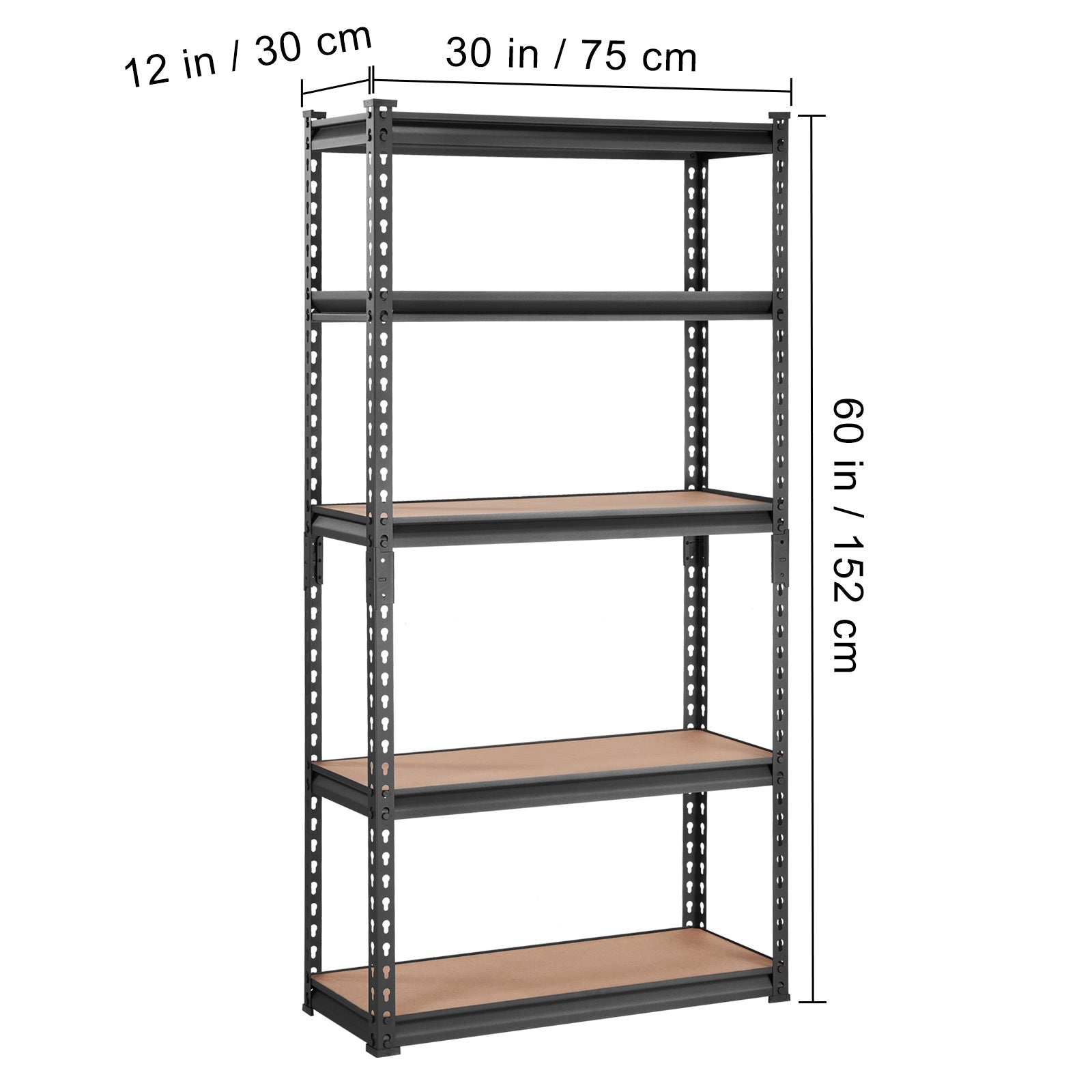 VEVOR Storage Shelving Unit, 5-Tier Adjustable, 2000 lbs Capacity, Heavy Duty Garage Shelves Metal Organizer Utility Rack, Black, 30" L x 12" W x 60" H /36" L x 18" W x 72" H for Kitchen Pantry Basement Bathroom Laundry