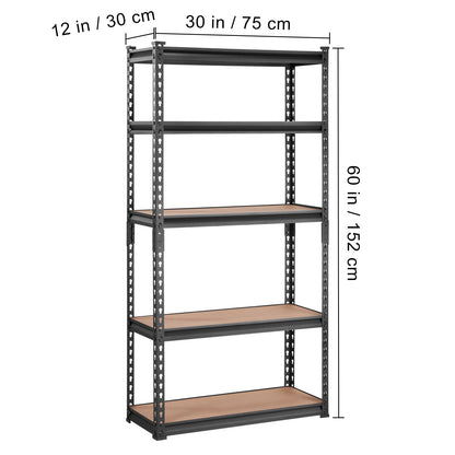 VEVOR 5-Tier Adjustable Storage Shelving Unit 2000 lbs – Heavy Duty Metal Garage Shelves, 2-in-1 Convertible Utility Rack, Rust-Proof SPCC Steel, 30"x12"x60" or 36"x18"x72", for Garage, Pantry, Basement & Laundry