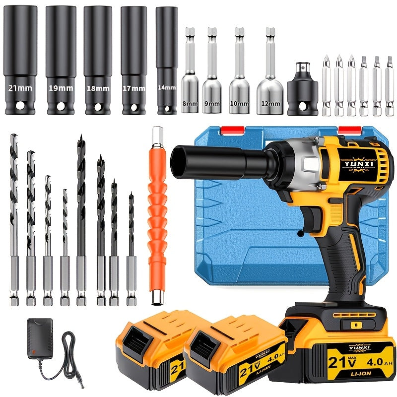 2026 New 21V Wireless Electric Impact Wrench, Equipped with Lithium Battery, Toolbox, Charger, Socket and Complete Accessories. Suitable for Cars and Families, Professional Mechanics, Men's and Fathers' Holiday Gifts for Hand Tools