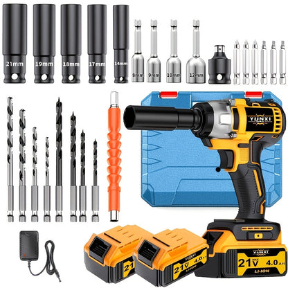 21V Cordless Electric Impact Wrench Full Kit – Lithium Battery, Charger, Toolbox & Sockets Included, High Torque Wireless Wrench for Car Repair, Home & Family Use, Gift for Men & Mechanics
