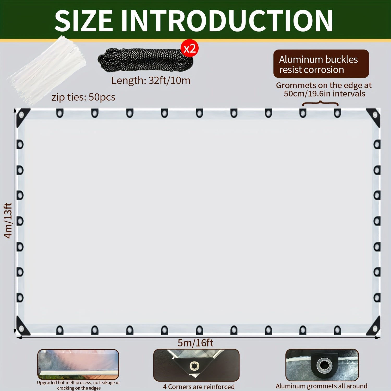 Heavy Duty Waterproof Tarp Cover – Snow & Wind Resistant, Hot Melt Reinforced Edges, Tear-Proof, Multiple Sizes for Garden Fence, Patio, Vehicle, Chicken Enclosure & Outdoor Protection | Canada
